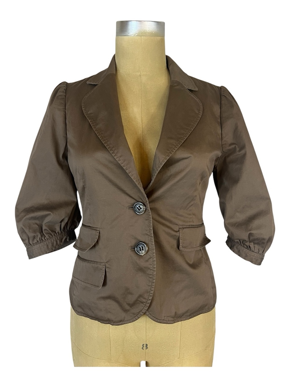 Women's Vintage Y2K Brown Cotton Tailored Short-Sleeve Blazer Jacket